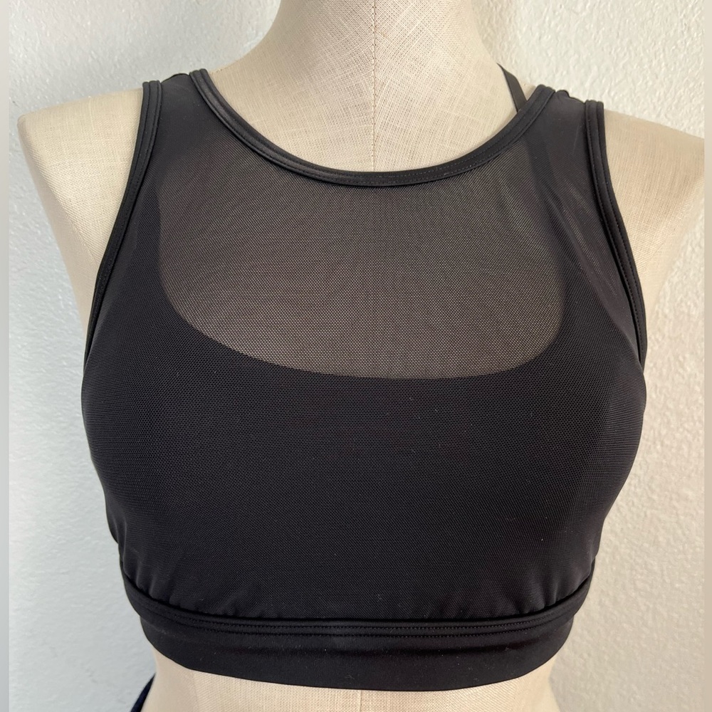 Offline by Aerie Goals Black Mesh High Neck Sports Bra